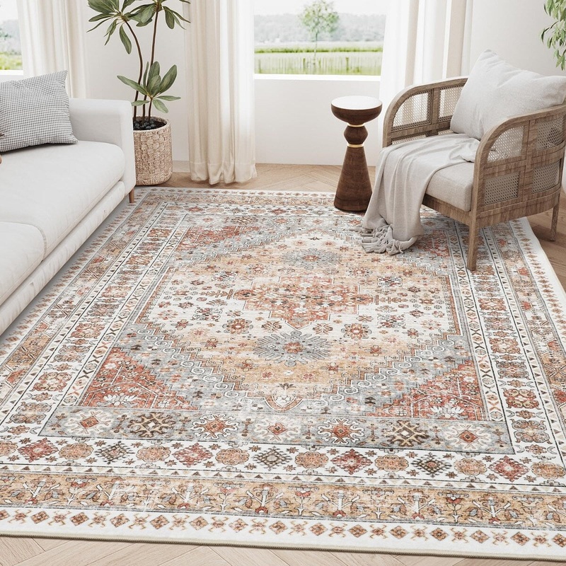 5x7 Area Rugs - Ultra-Thin Washble Rug, Stain Resistant Anti Slip Backing Rugs for Living Room,Bedroom(Orange,5'x7') - 6' x 7'